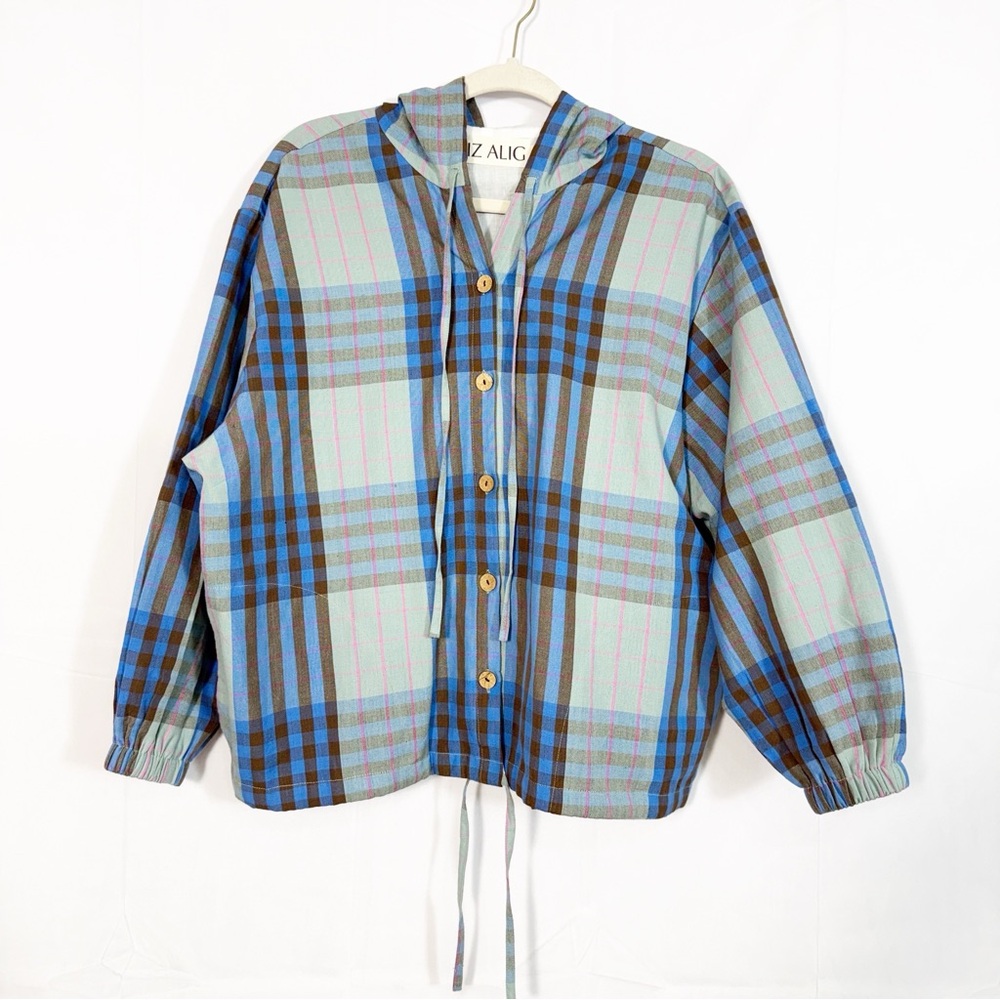 Liz Alig Portuguese Handmade Plaid Hooded Shacket Jacket Cotton - Picture 2 of 9